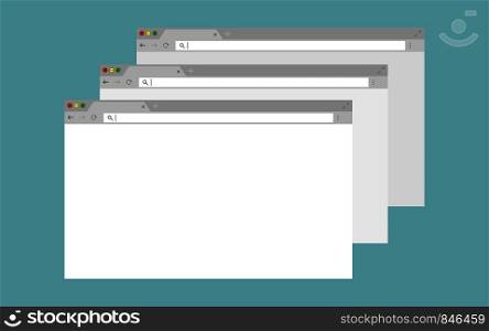 Set of open internet browser window on computer