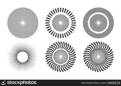 set of options for sunlight. Collection of radial stripes. Flat design