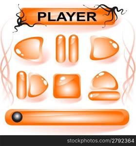 Set of orange glass buttons for media player