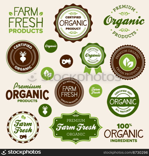 Set of organic and farm fresh food badges and labels