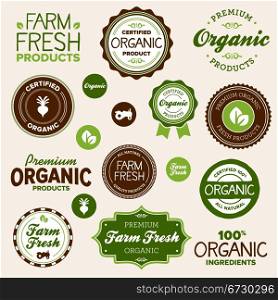 Set of organic and farm fresh food badges and labels