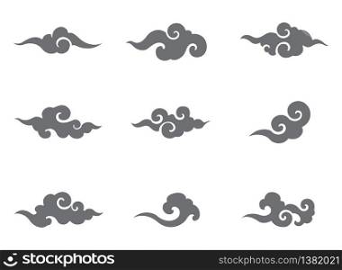 Set of oriental Chinese, Thai, Japan, Asian styles design element. Sillouette icons. For festival and conceptual.