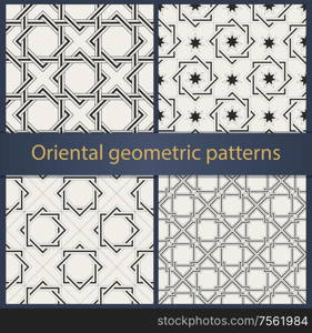 Set of oriental geometrical seamless patterns. Geometric ornaments and backgrounds. Vector illustration.