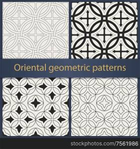 Set of oriental geometrical seamless patterns. Geometric ornaments and backgrounds. Vector illustration.