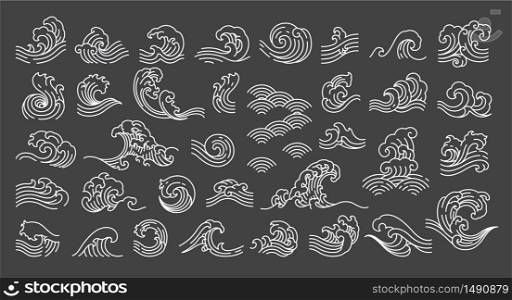 Set of oriental wave illustration. Japan wave. Linear style. - Vector.
