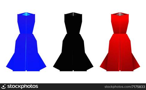 Set of origami colored dresses. Vector elements for your design.. Set of origami colored dresses.