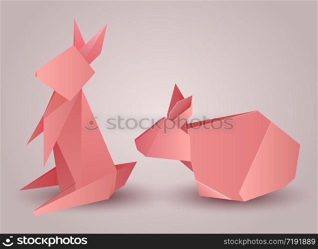 Set of origami paper rabbits separately from the background. Vector element for your design. Set of origami paper rabbits separately from the background. Vec
