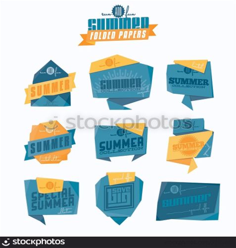 Set of origami styled summer related labels