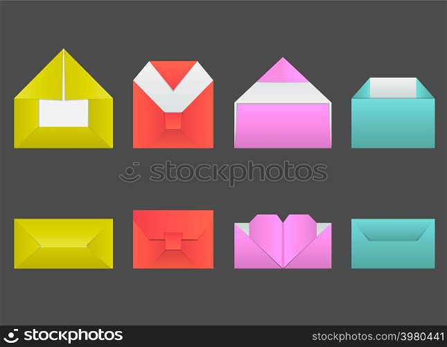 Set of original envelopes made for the holidays. Open and closed envelopes in different colors.