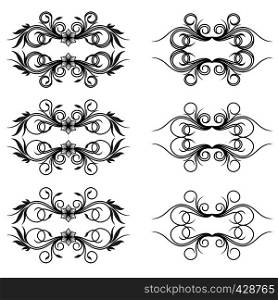 Set of ornamental design elements with leaves and flowers, vector illustration