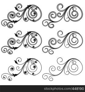 Set of ornamental design elements with leaves, flowers and butterflies, vector illustration