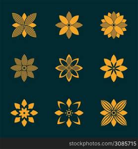 set of ornamental emblem flowers symbol isolated on black for corporate business identity decoration design, vector illustration
