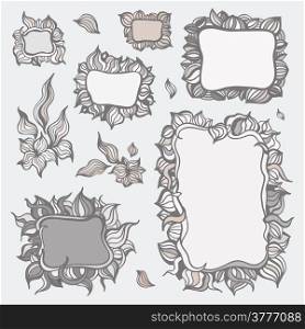 Set of ornamental frames. Background of crumpled paper.