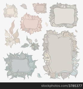 Set of ornamental frames. Background of crumpled paper.