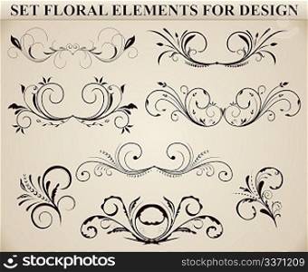 Set of ornate floral elements for design. Vector