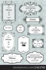 Set of ornate vector frames and ornaments with sample text. Perf