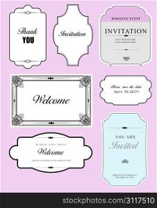 Set of ornate vector frames and ornaments with sample text. Perfect as invitation or announcement. All pieces are separate.