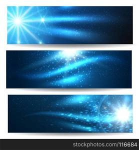 Set of outer space banners with sky, glowing stars and nebulas. Vector illustration.