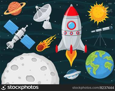 Set of outer space object cartoon