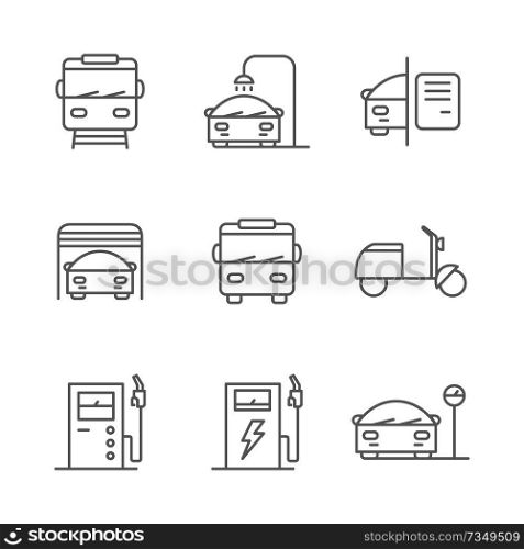 Set of outline car icons. Vector illustration