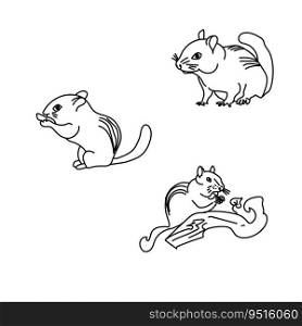 Set of outline chipmunk,, hand draw vector illustration, cute animal line art for design and creativity