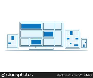 Set of outline design display, laptop, tablet computer and mobile phone template Vector illustration