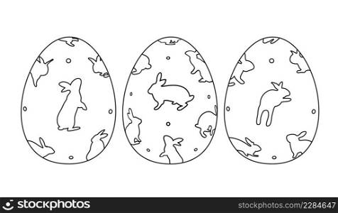 Set of outline easter egg with rabbit pattern. Happy easter day. Vector illustration