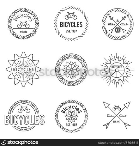Set of outline emblems for bicycles club shop . Set of outline emblems
