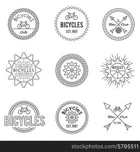 Set of outline emblems for bicycles club shop . Set of outline emblems