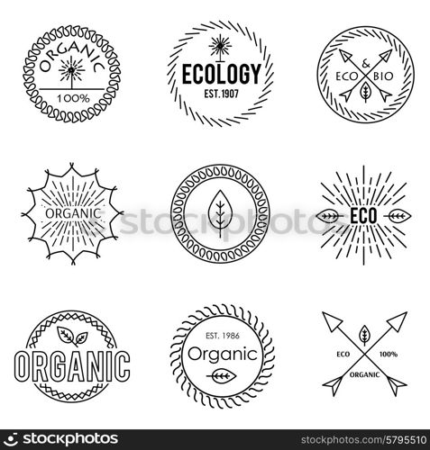 Set of outline emblems organic ecology nature . Set of outline emblems