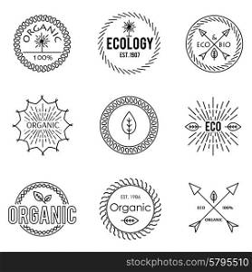 Set of outline emblems organic ecology nature . Set of outline emblems