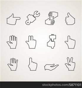 Set of outline icons hand. Vector illustration