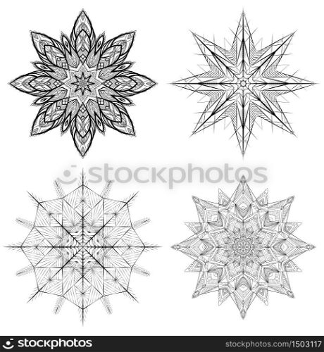 Set of outline illustrations of snowflakes. Vector mandalas for invitations, cards and your creativity. Set of outline illustrations of snowflakes.
