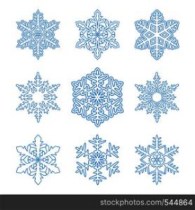 Set of outline snowflakes isolated on white.Perfect for Christmas design.Vector illustration