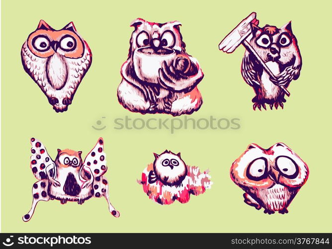 Set of owl in many character