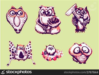 Set of owl in many character