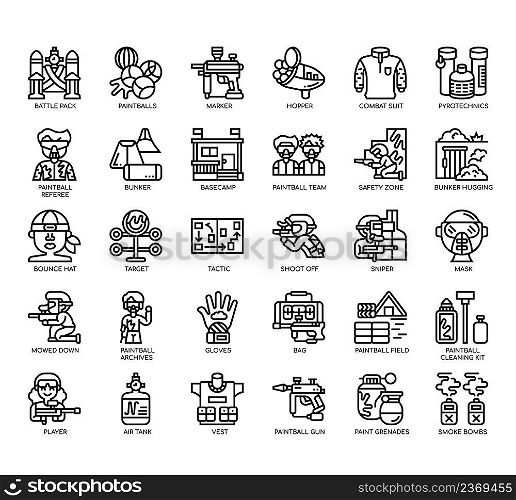 Set of Paintball thin line icons for any web and app project.