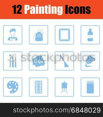 Set of painting icons. Blue frame design. Vector illustration.