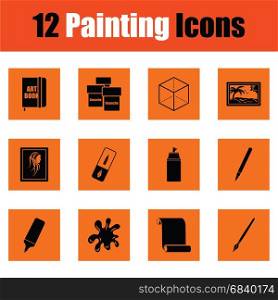 Set of painting icons. Orange design. Vector illustration.