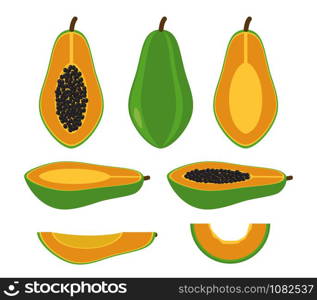 Set of papaya isolated on white background - Vector illustration