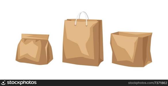 Set of paper bags. Fast food packaging. Isolated on white background.. Set of paper bags. Fast food packaging.