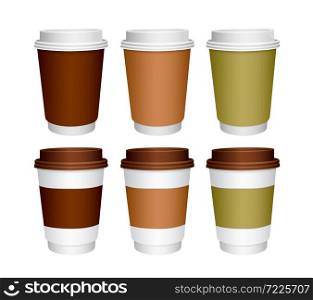 Set of paper Coffee Cups. Mockup template for your design. Illustration isolated on white background.