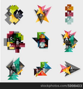 Set of paper design style geometrical banner templates with sample text, infographic elements and empty blank shapes for your image. Vector collection