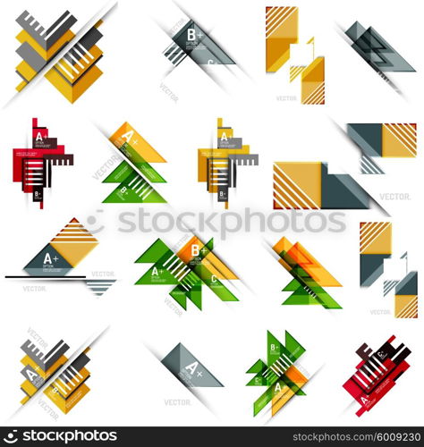 Set of paper design style geometrical banner templates with sample text, infographic elements and empty blank shapes for your image. Vector collection