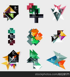 Set of paper design style geometrical banner templates with sample text, infographic elements and empty blank shapes for your image. Vector collection