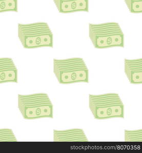 Set of Paper Dollars Seamless Pattern on White Background. American Banknotes. Cash Money. US Currency. Set of Paper Dollars Seamless Pattern. US Currency