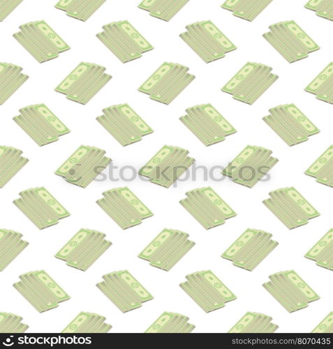 Set of Paper Dollars Seamless Pattern on White Background. American Banknotes. Cash Money. US Currency. Set of Paper Dollars Seamless Pattern