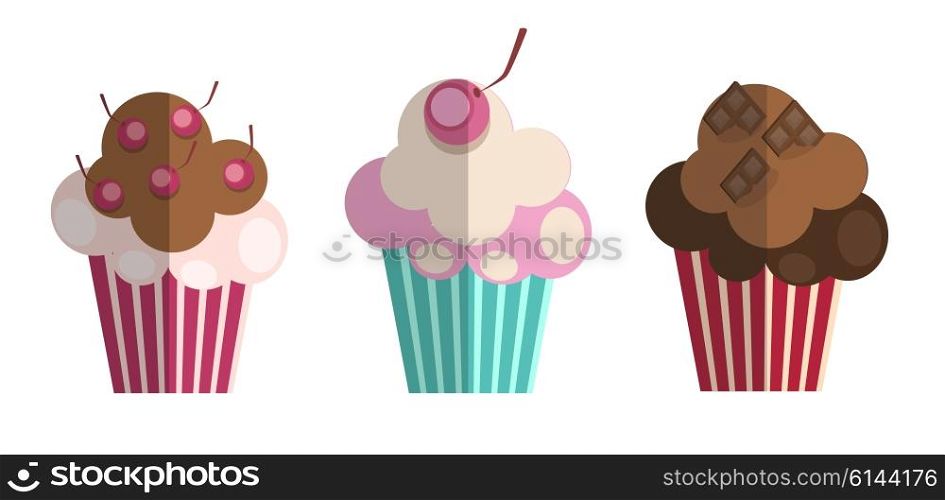 Set of Paper Flat Cupcakes. Vector Illustration EPS10. Set of Paper Flat Cupcakes. Vector Illustration