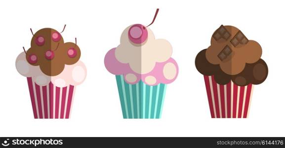 Set of Paper Flat Cupcakes. Vector Illustration EPS10. Set of Paper Flat Cupcakes. Vector Illustration