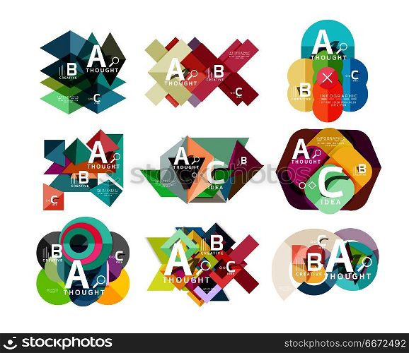 Set of paper geometric option banners, infographic templates. Set of paper geometric option banners, infographic templates. Vector colorful abstract backgrounds or icons